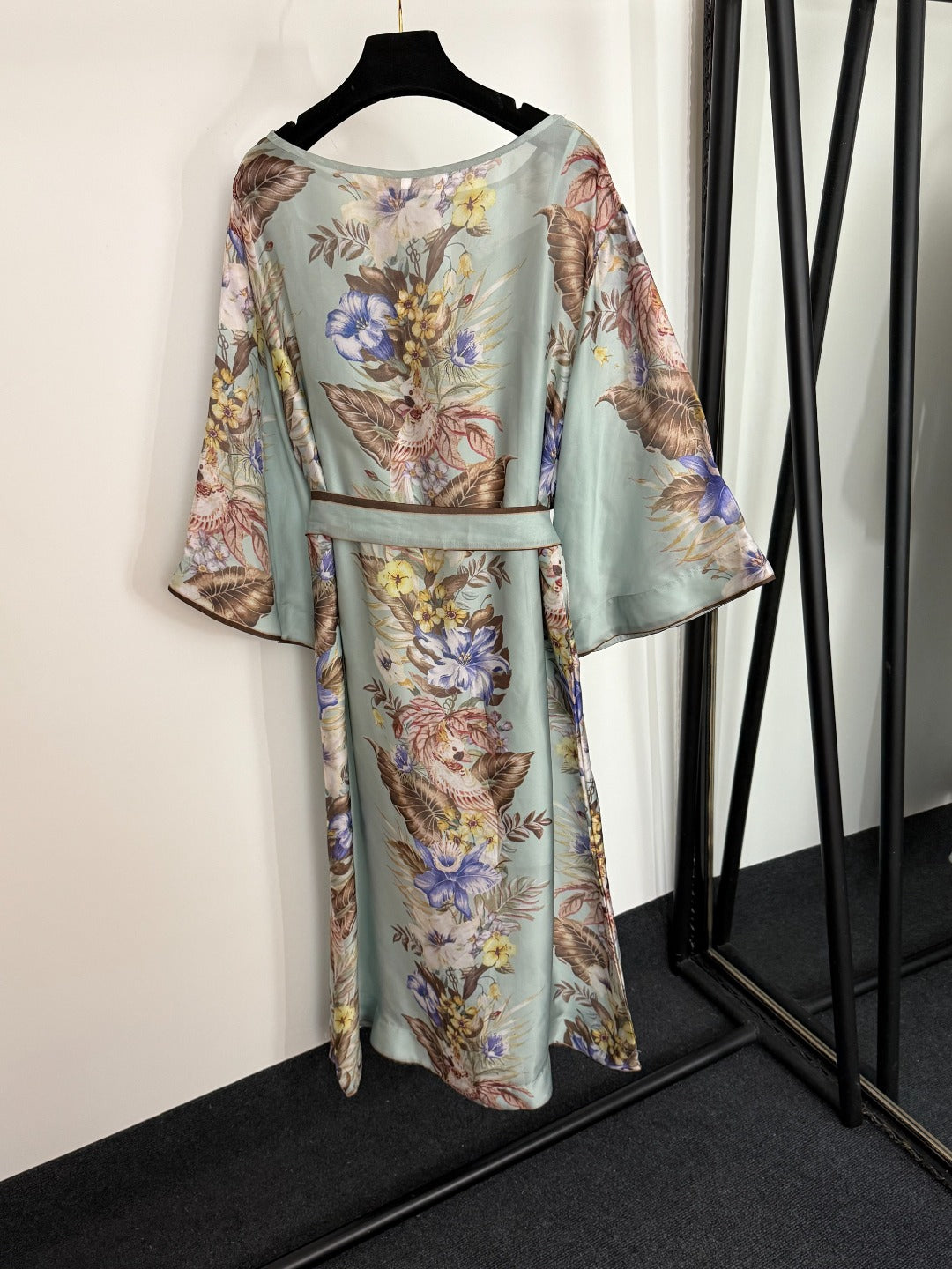 Retro Colorful Floral Print Tie-Waist Dress