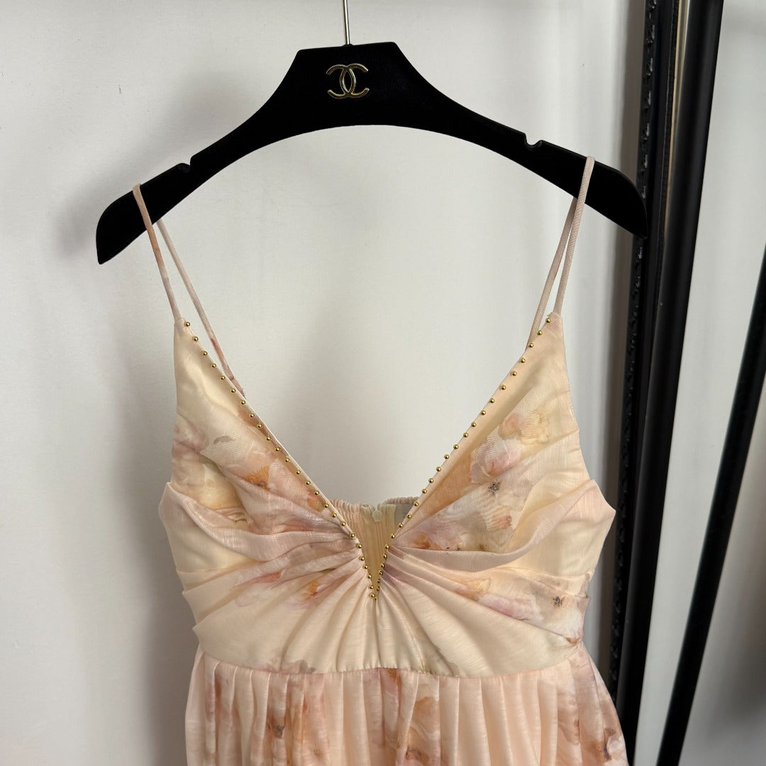 Elegant Floral-Print V-Neck Spaghetti-Strap Dress