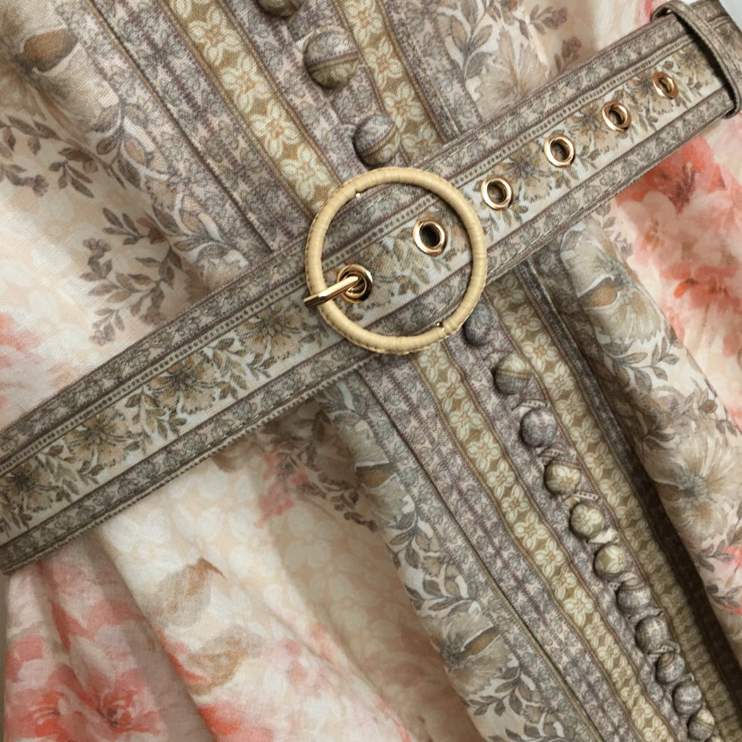 Stand-Collar Waist-Cinching Dress