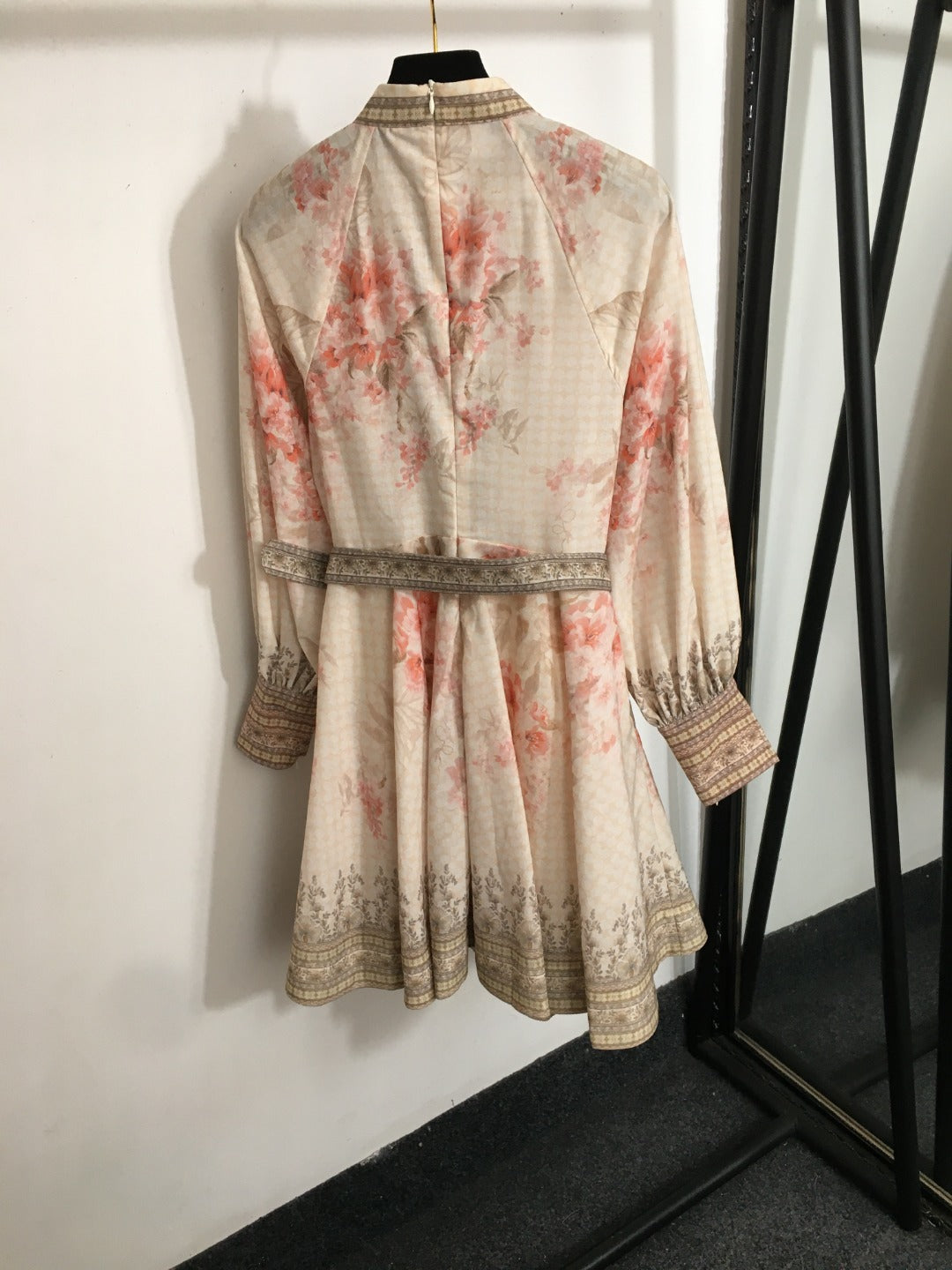 Stand-Collar Waist-Cinching Dress