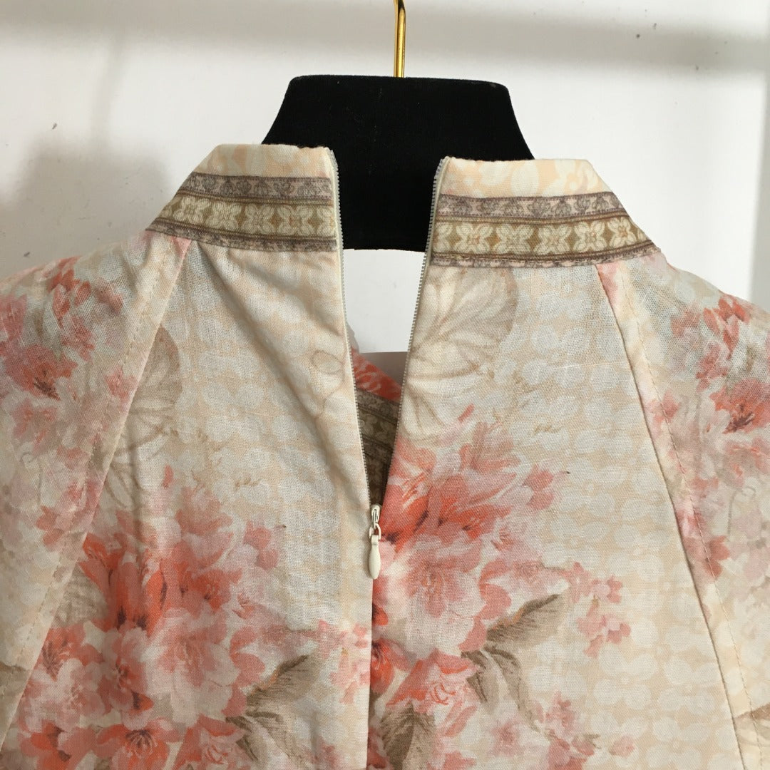 Stand-Collar Waist-Cinching Dress