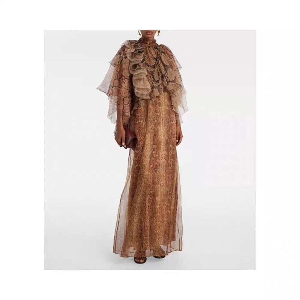 Snakeskin-Print Asymmetrical Ruffle Tank Dress