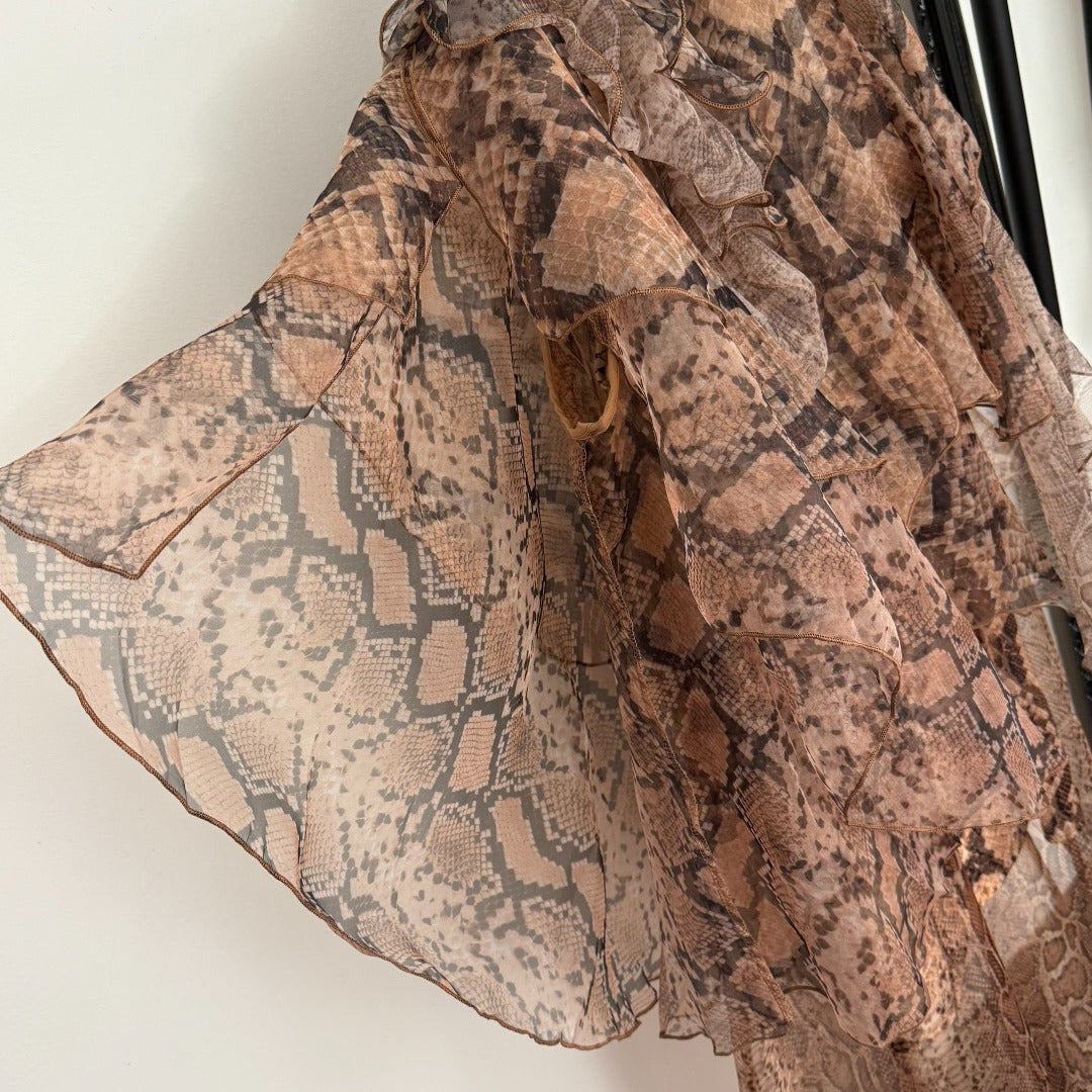 Snakeskin-Print Asymmetrical Ruffle Tank Dress