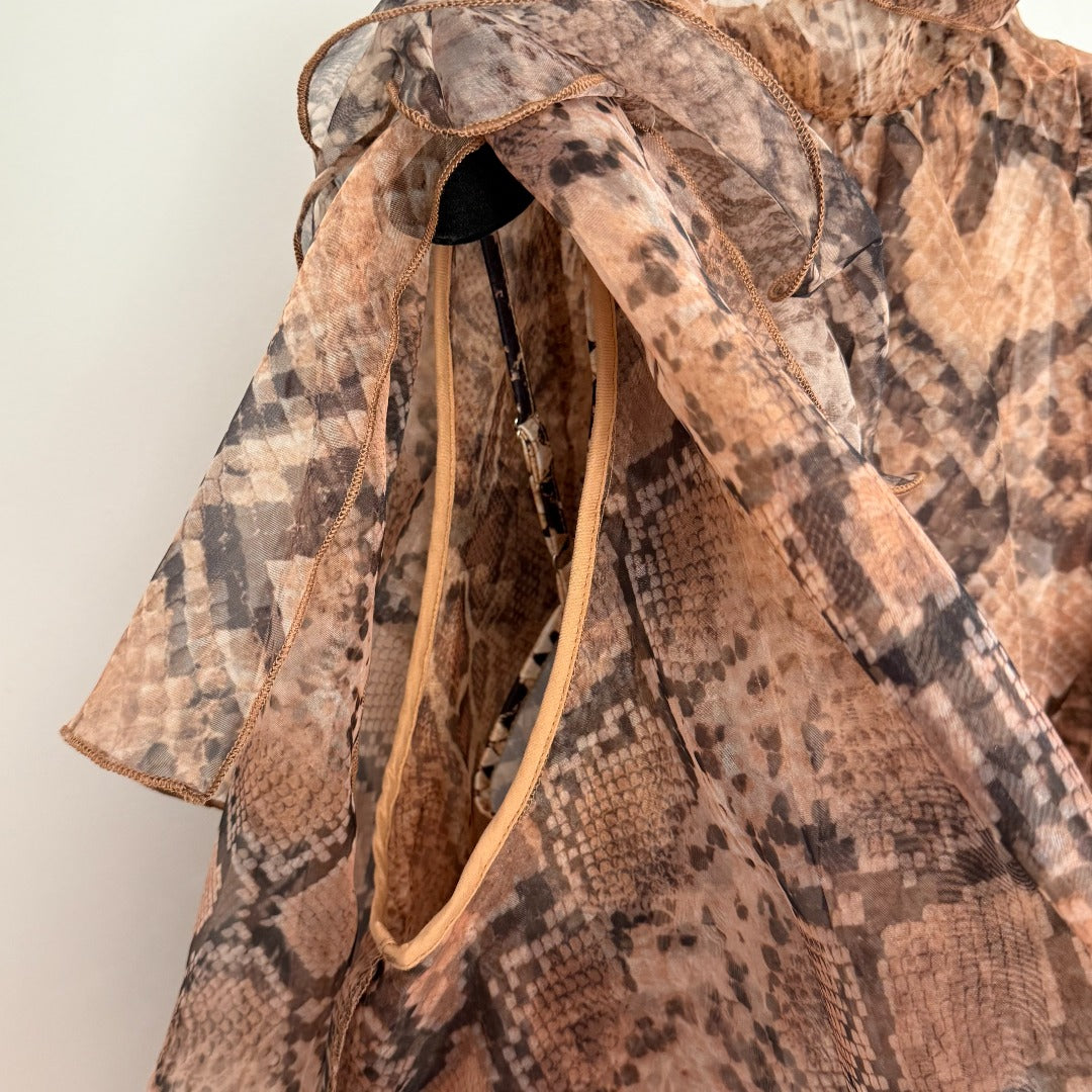 Snakeskin-Print Asymmetrical Ruffle Tank Dress