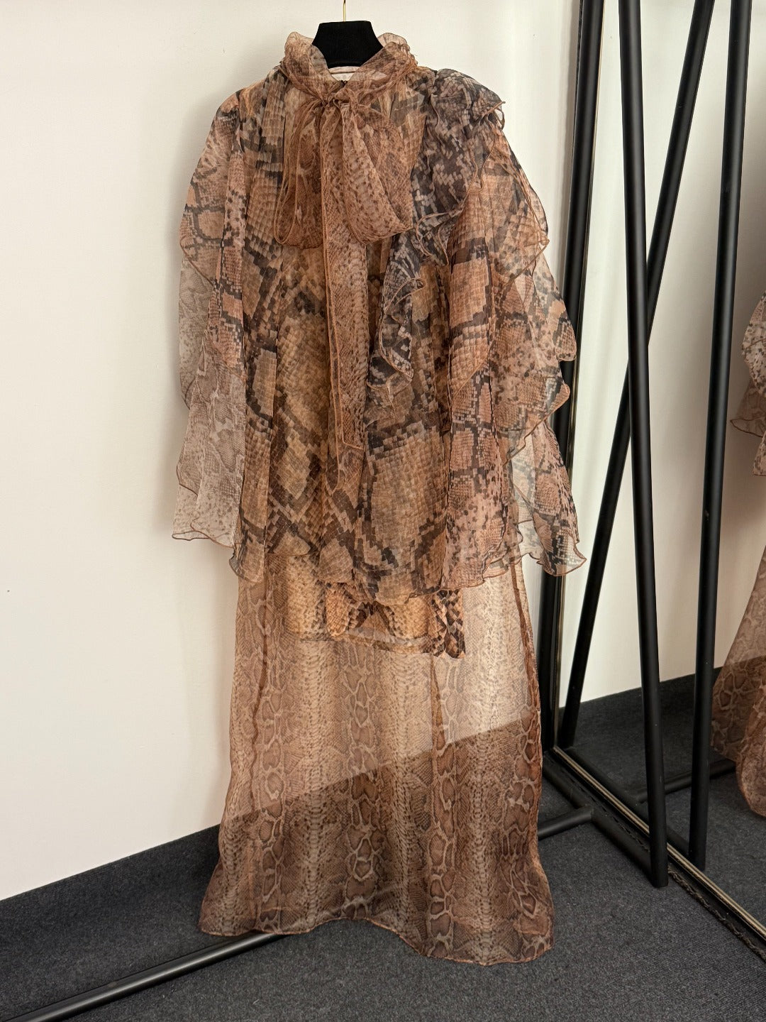 Snakeskin-Print Asymmetrical Ruffle Tank Dress