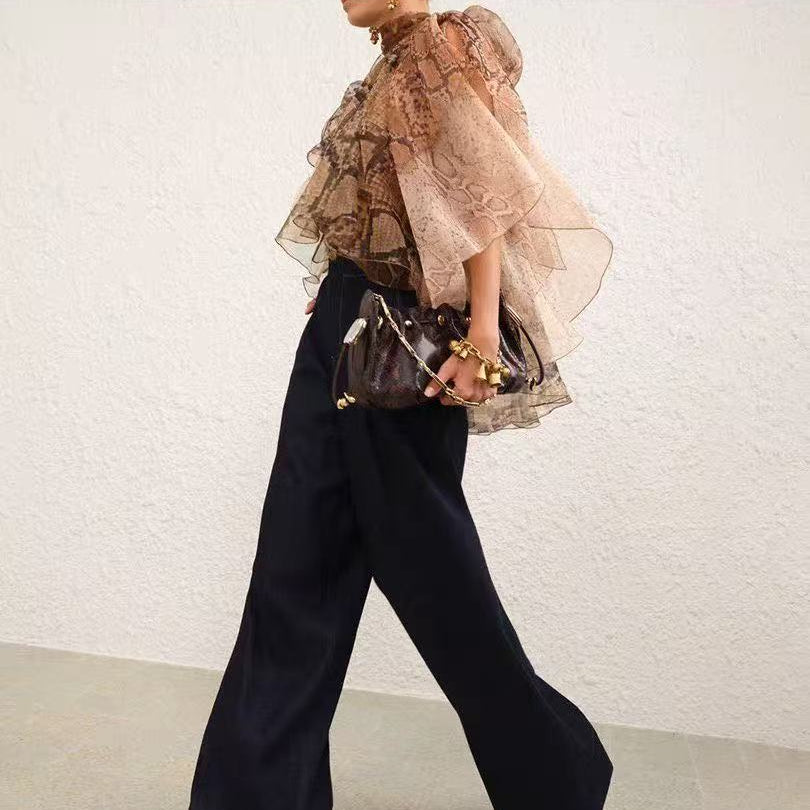 Serpent-Print Ruffled Shirt