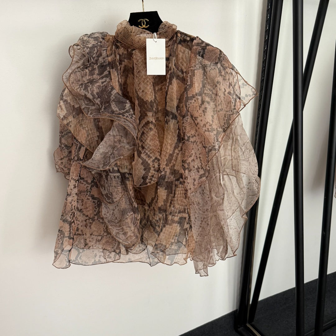 Serpent-Print Ruffled Shirt