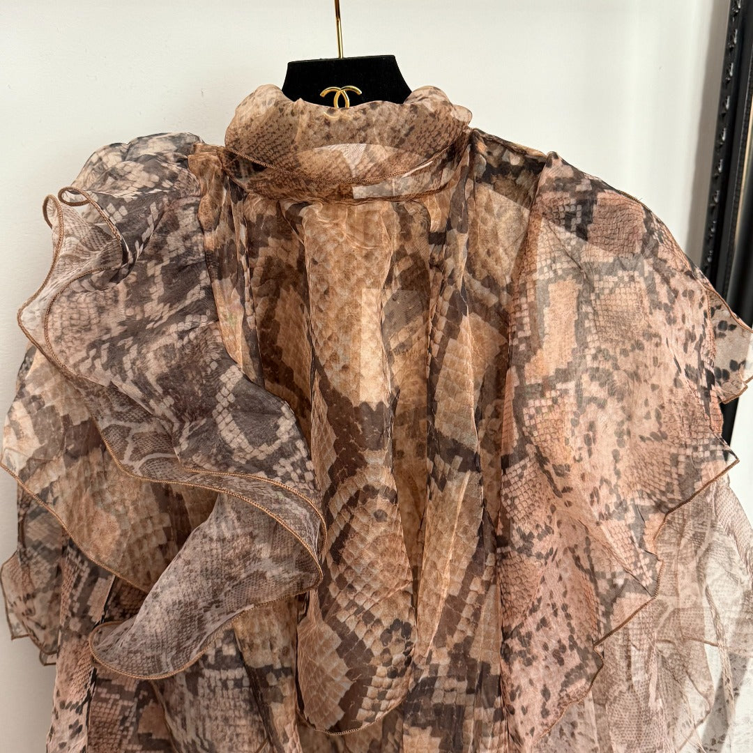Serpent-Print Ruffled Shirt