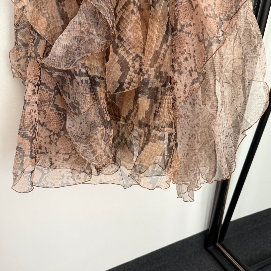 Serpent-Print Ruffled Shirt