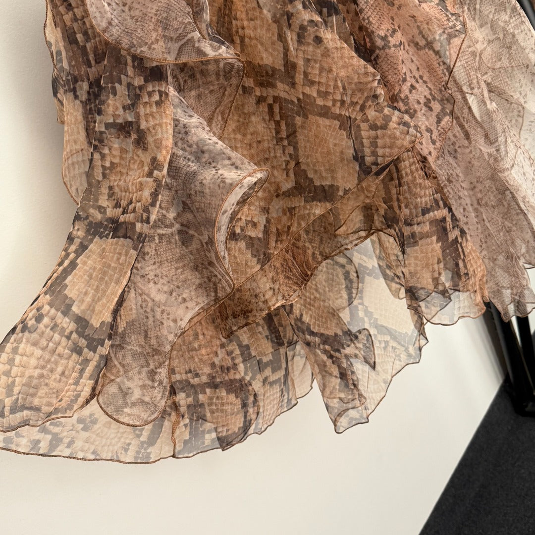 Serpent-Print Ruffled Shirt