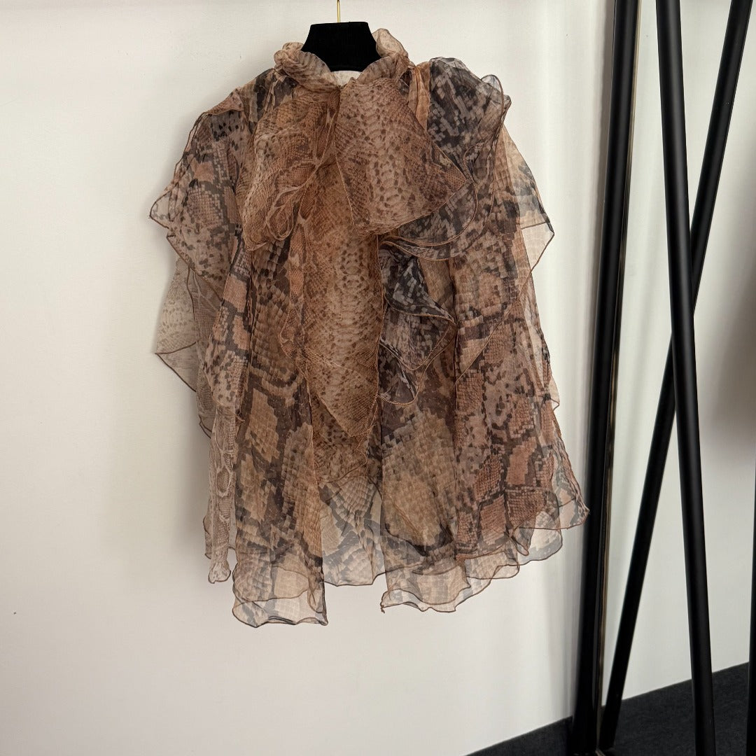 Serpent-Print Ruffled Shirt
