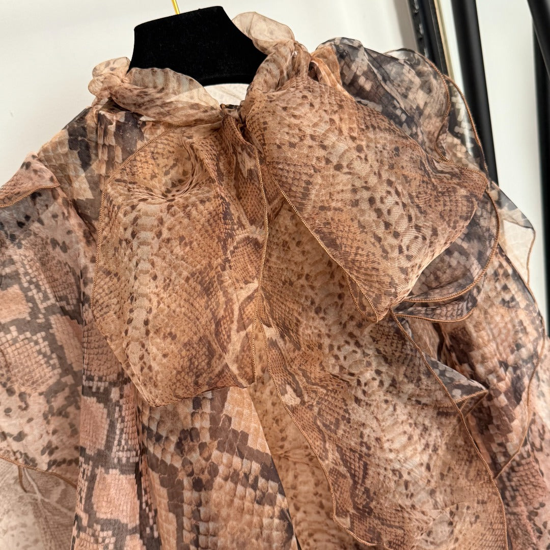 Serpent-Print Ruffled Shirt