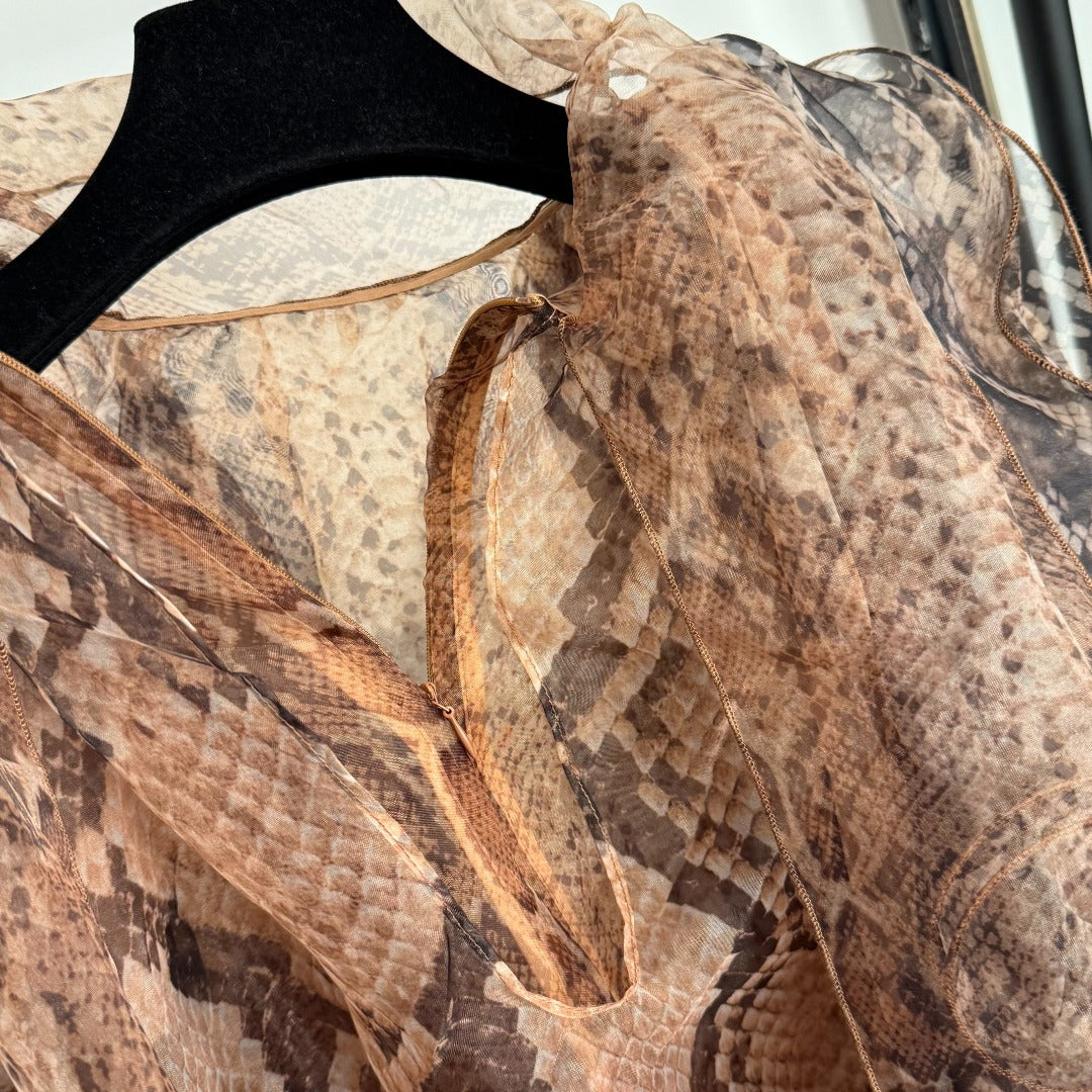 Serpent-Print Ruffled Shirt