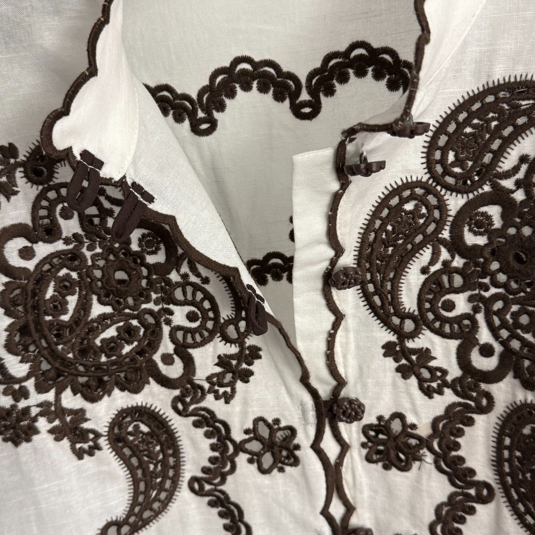 Water-Soluble Floral Embroidery Shirt + High-Waisted Shorts
