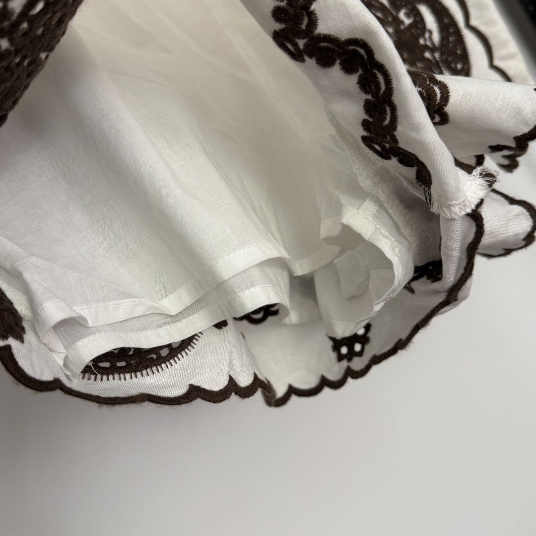 Water-Soluble Floral Embroidery Shirt + High-Waisted Shorts