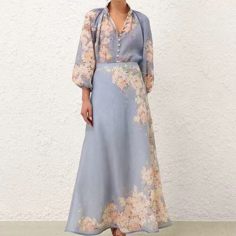 Stand-Collar Long-Sleeve Shirt + Elastic-Waist Skirt