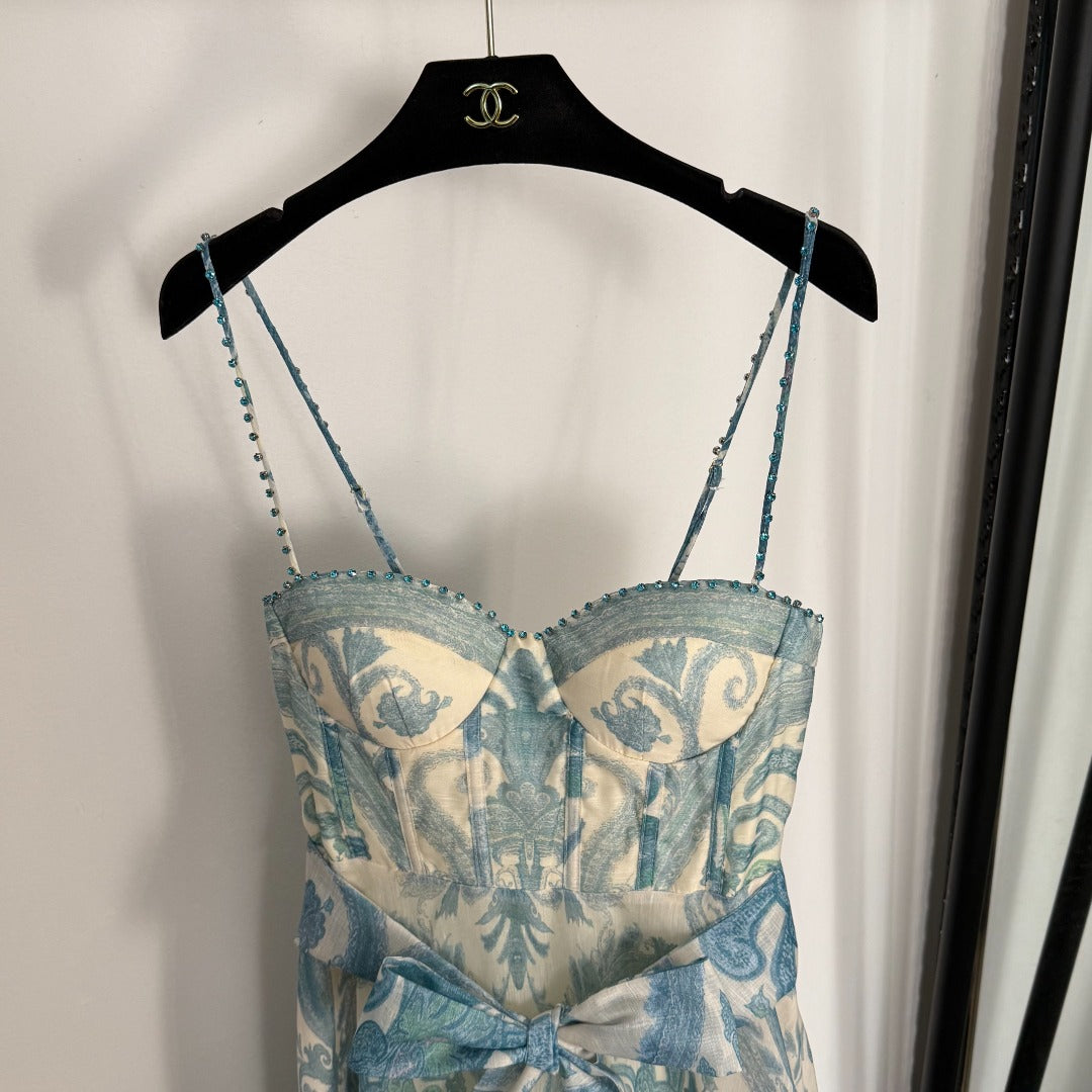 Retro-Print Strapless Fit-and-Flare Dress