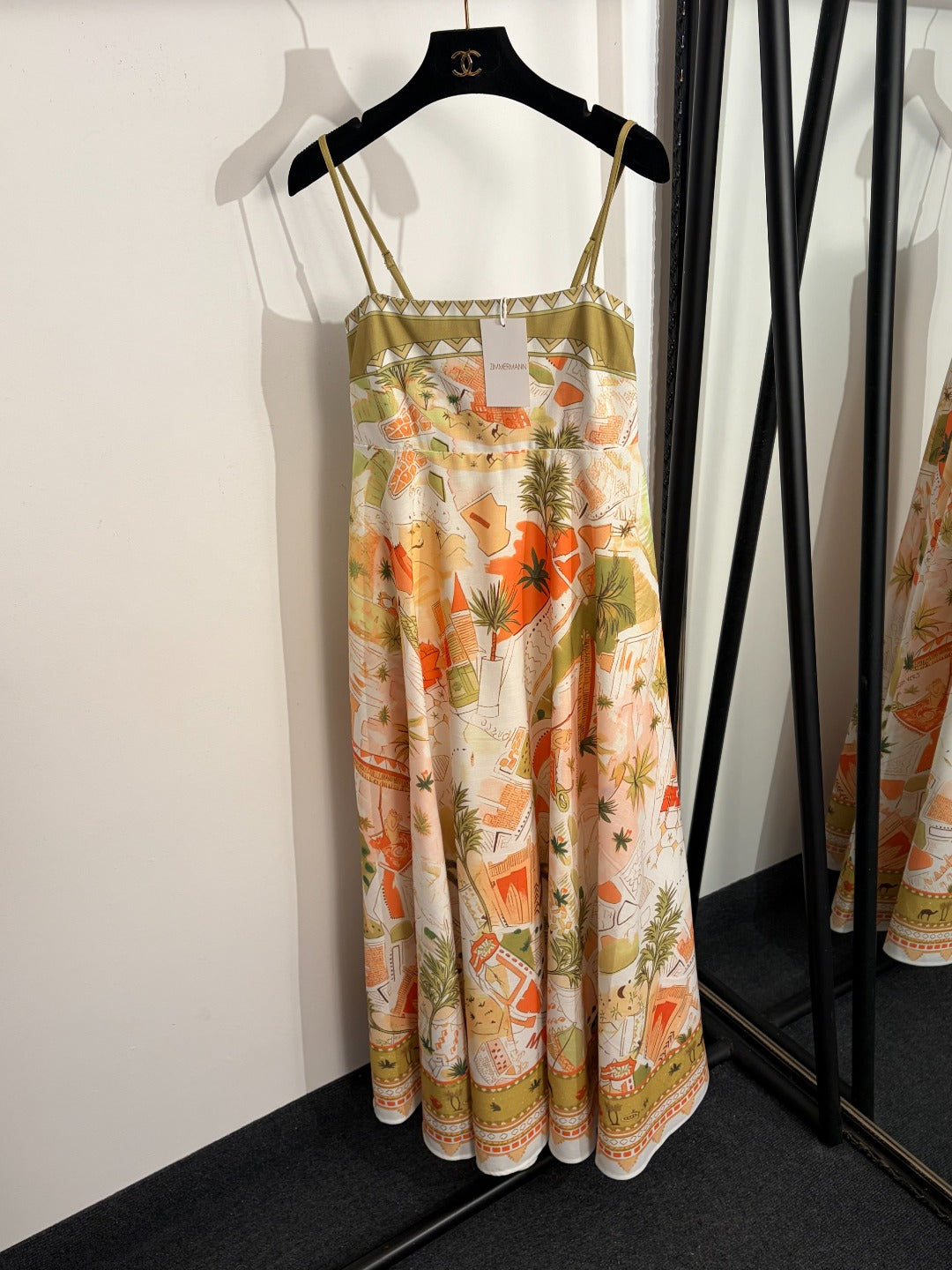 Color-block Printed Spaghetti-Strap Dress