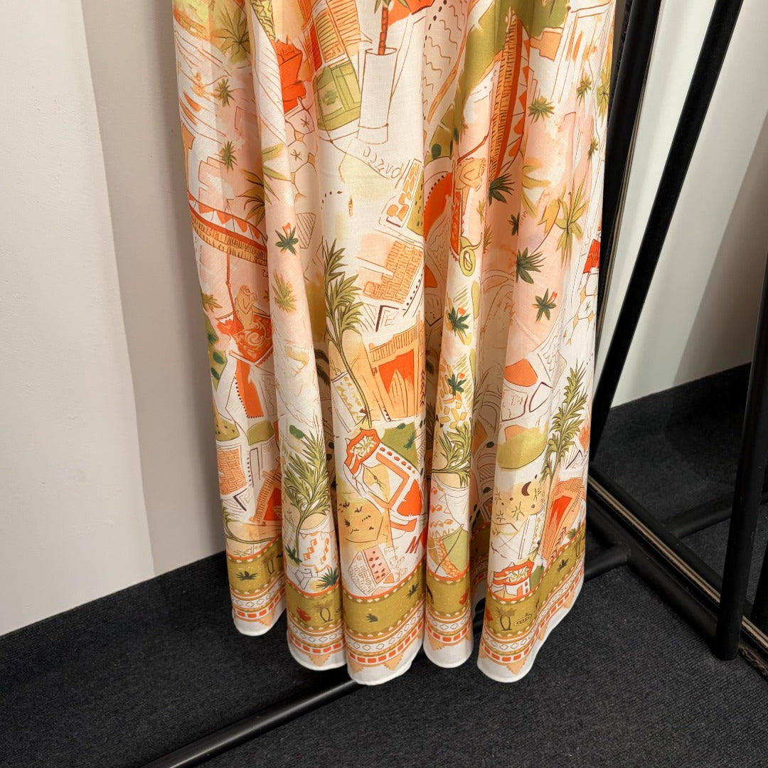 Color-block Printed Spaghetti-Strap Dress