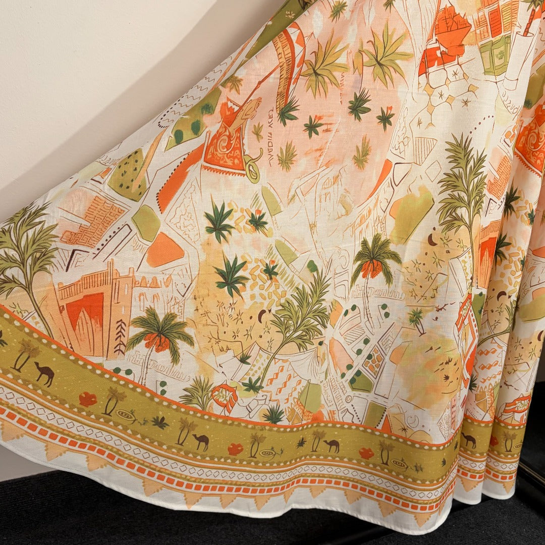 Color-block Printed Spaghetti-Strap Dress