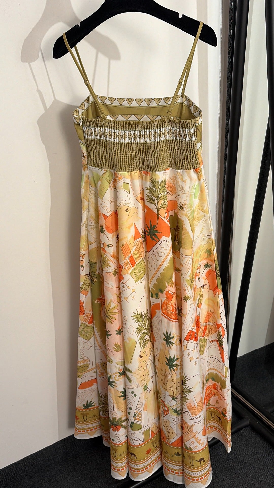 Color-block Printed Spaghetti-Strap Dress