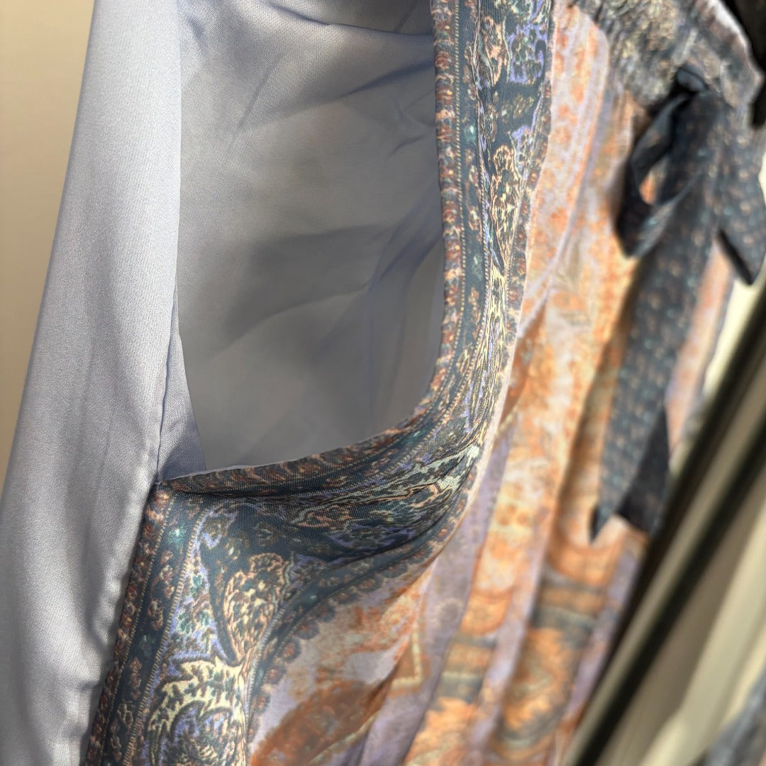 Elegant Retro-Print Long-Sleeve Shirt + High-Waisted Wide-Leg Trousers