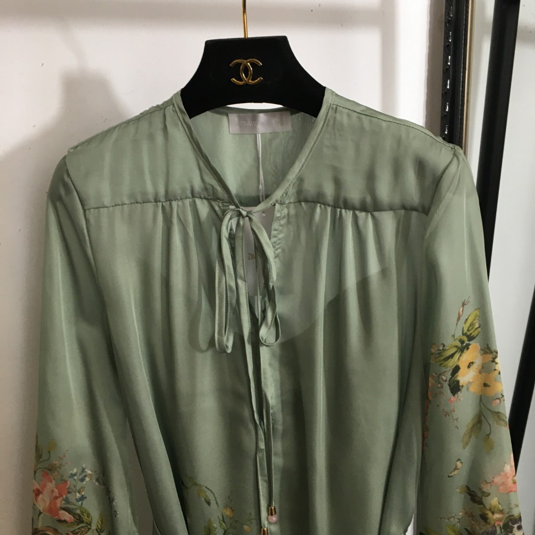 Long-Sleeve Dress with Tie Waist