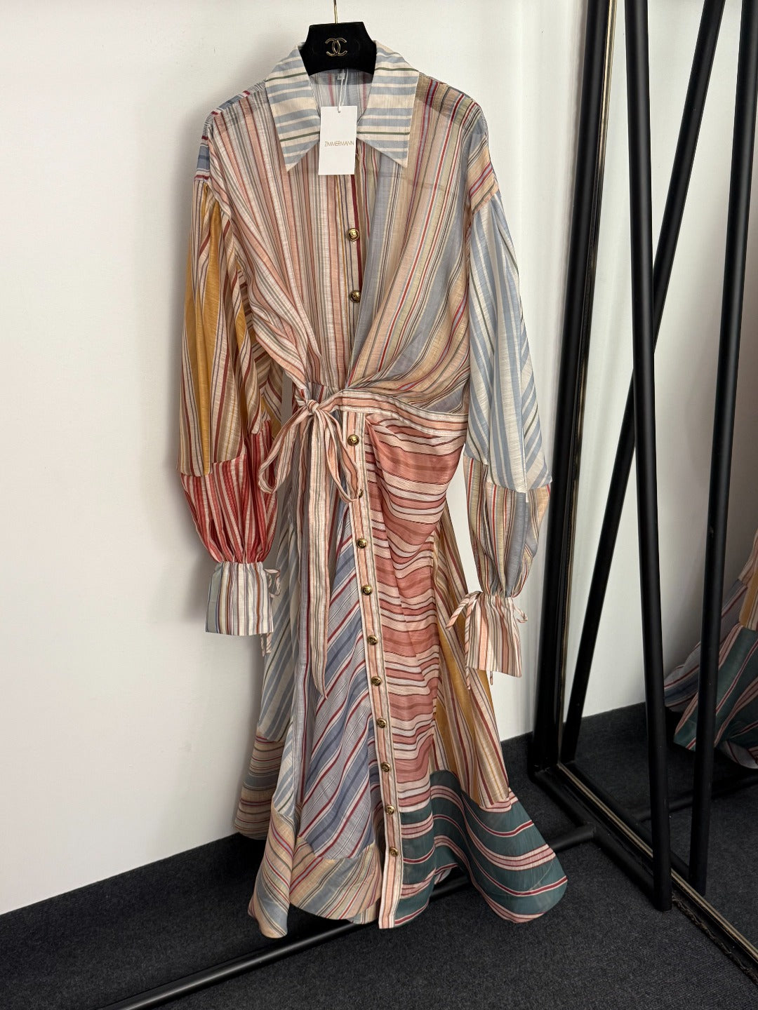 Color-Block Striped Waist-Tie Dress / Maxi Dress