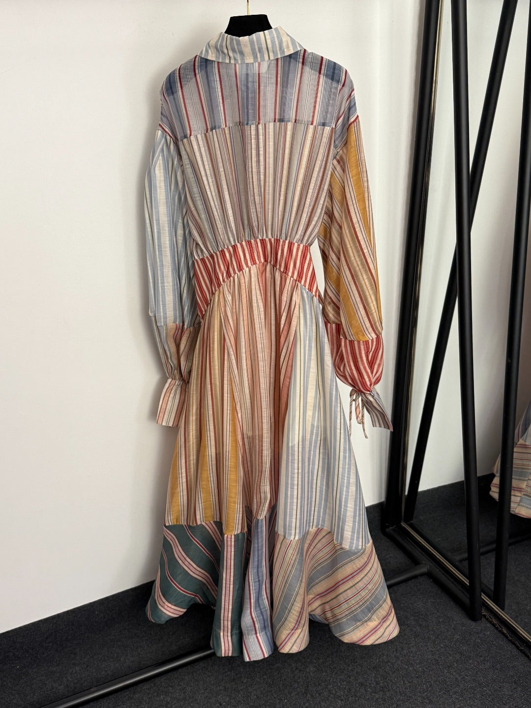 Color-Block Striped Waist-Tie Dress / Maxi Dress