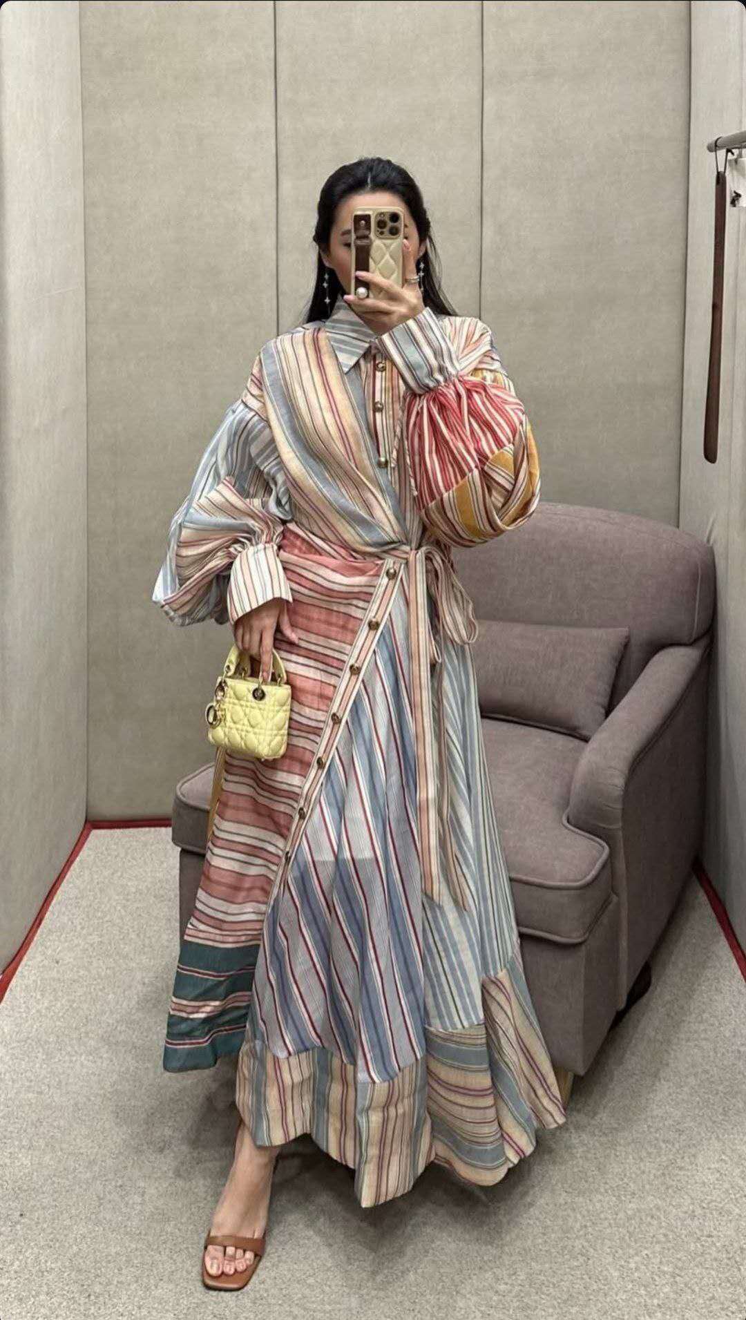 Color-Block Striped Waist-Tie Dress / Maxi Dress