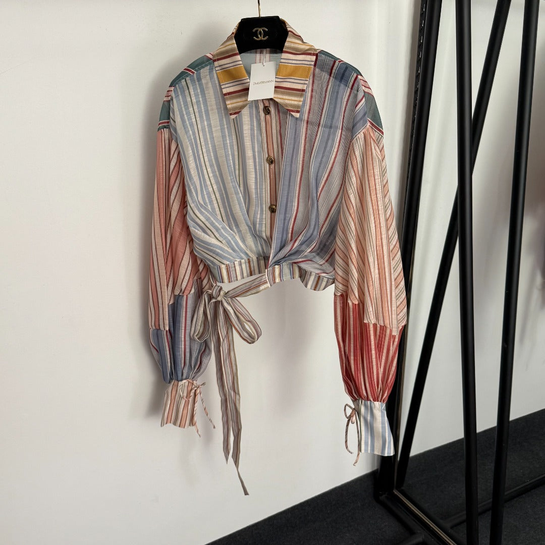 Color-Block Striped Waist-Tie Dress / Maxi Dress