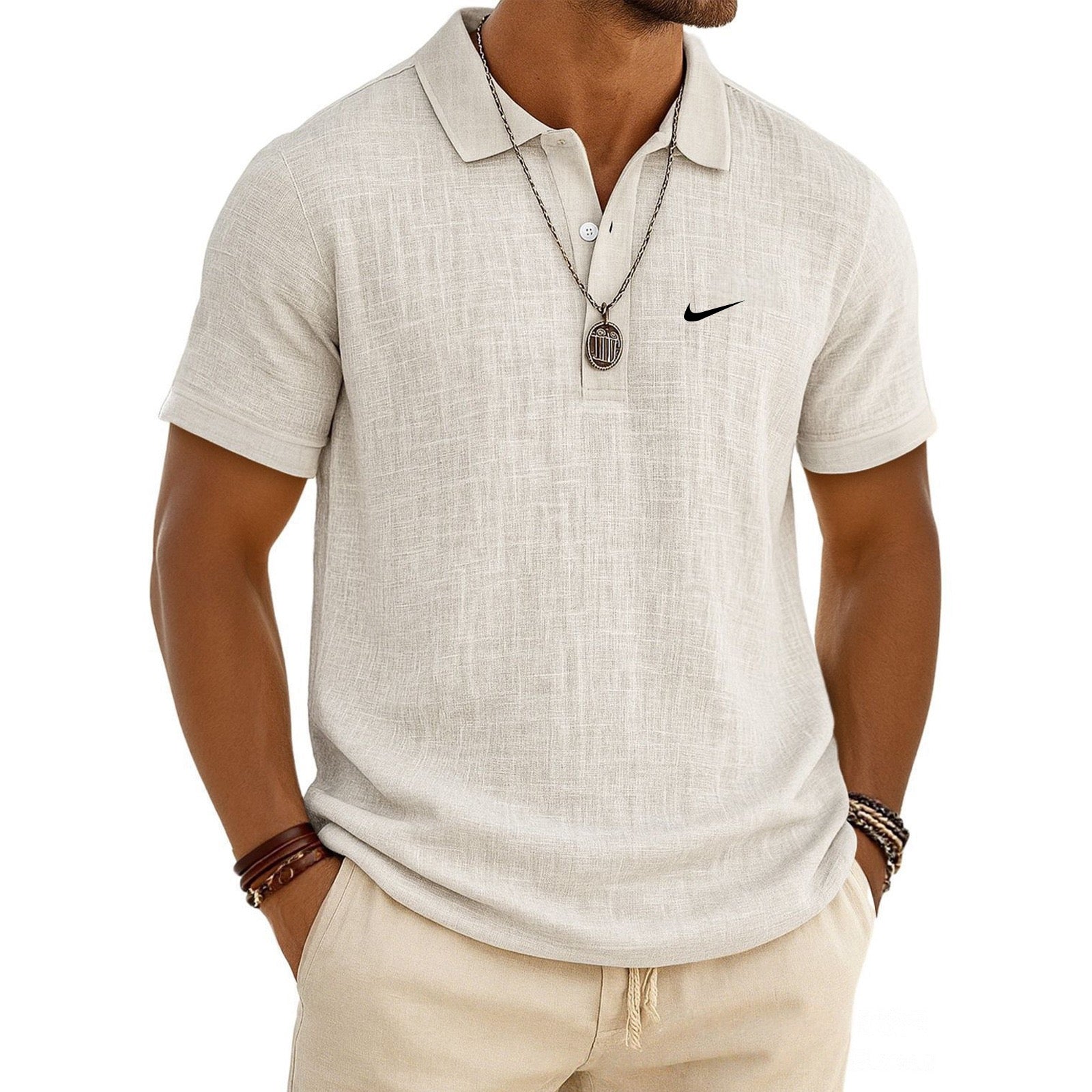 Men's Linen Short-Sleeve Polo Shirt