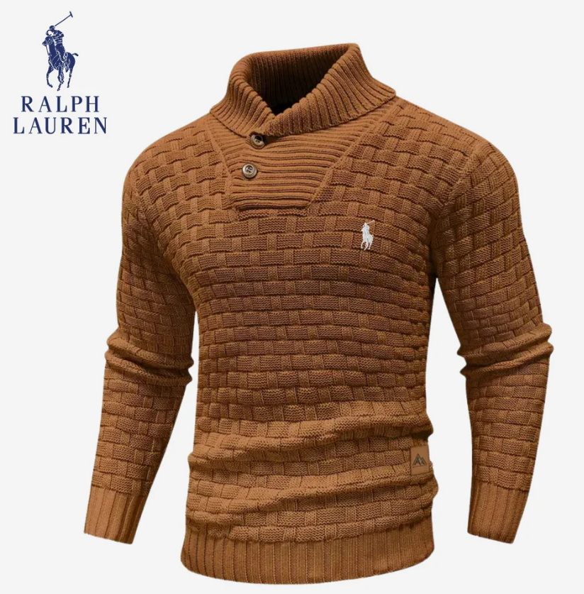 Men's collared knitted stretch pullover sweater