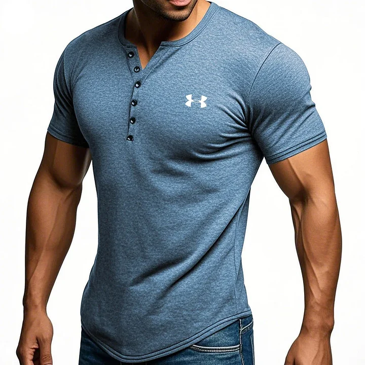Men's V-Neck Button Casual Soft T-shirt