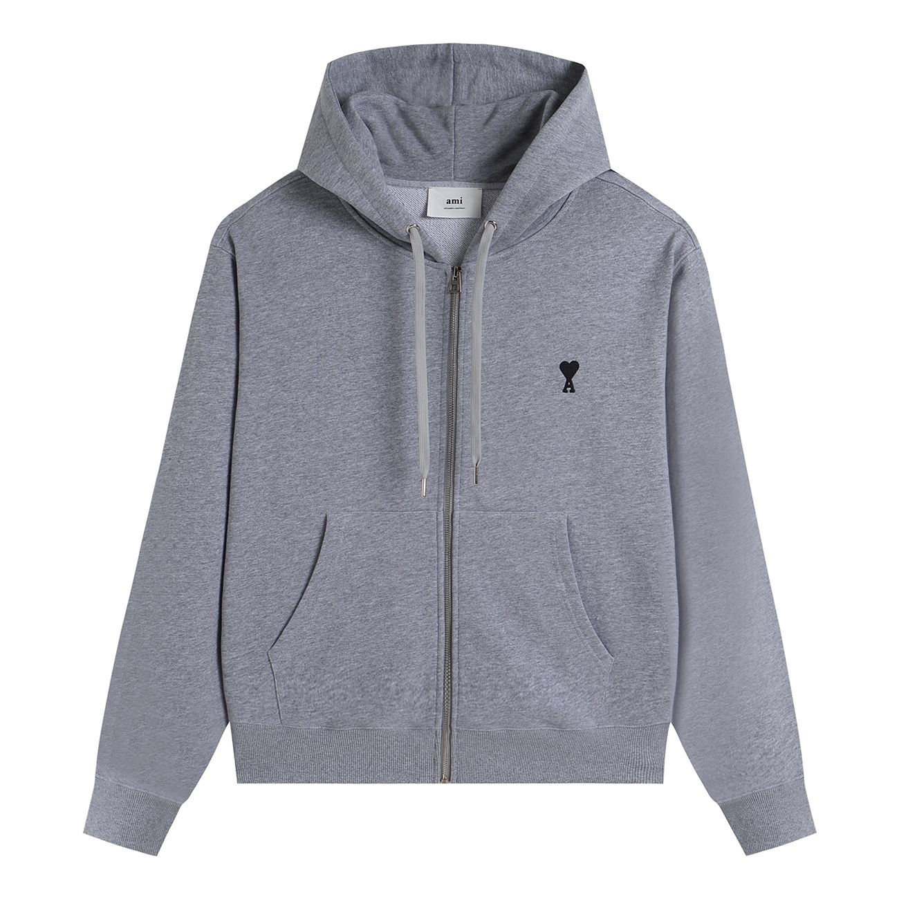 AMI SS26 Pure Cotton Zip-Up Cardigan / Crewneck Sweatshirt with Embroidered Mini Heart