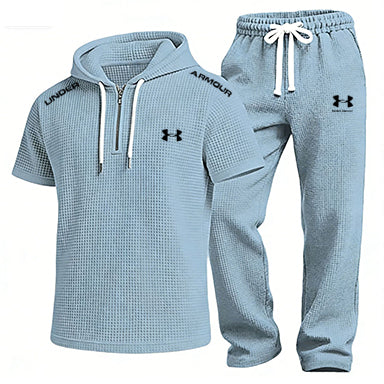 Men's Waffle-Knit Short-Sleeve Hoodie and Shorts Set