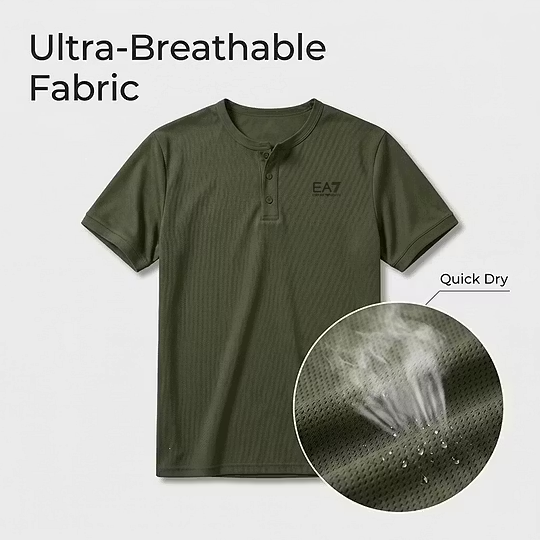 Men's EA7 Quick-Dry Henley Gym T-Shirt