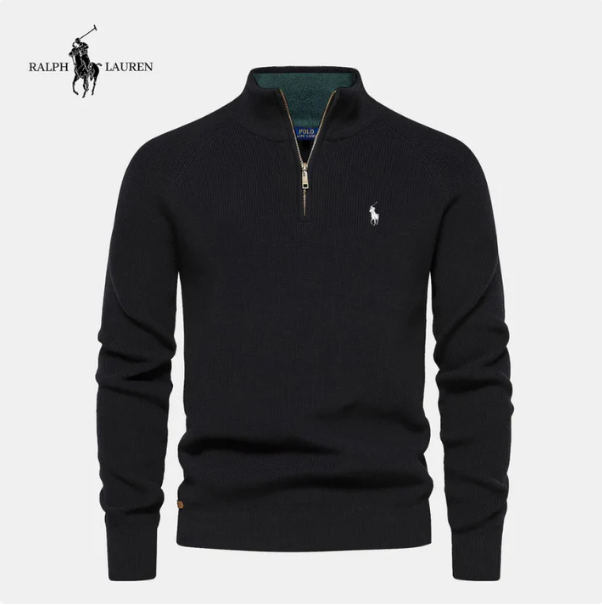 Men's Zippered Stand Collar Thick Warm Knit Sweater