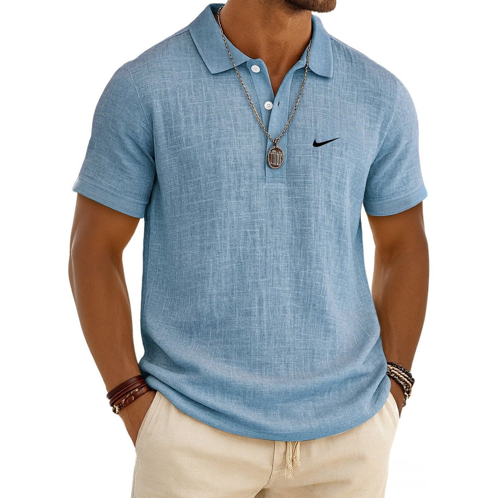 Men's Linen Short-Sleeve Polo Shirt