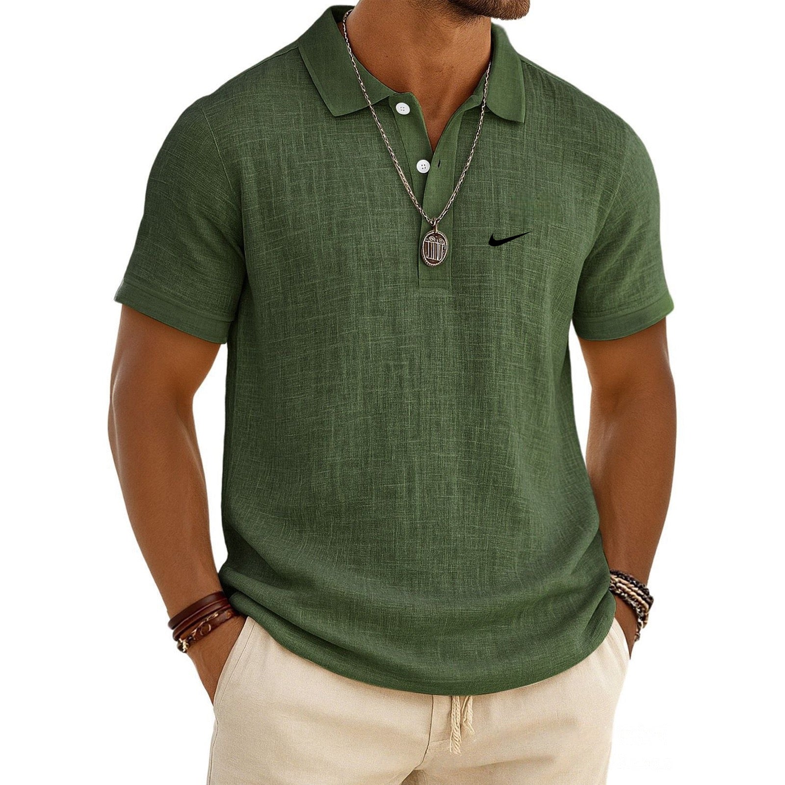 Men's Linen Short-Sleeve Polo Shirt
