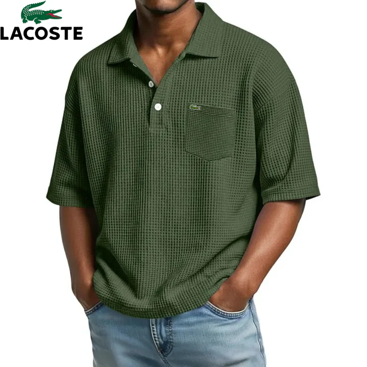 Polo Homme Waffle Col Ouvert Poche Poitrine