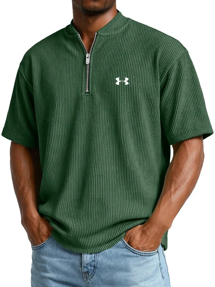 Men's Ribbed T-Shirt with Zip Collar and Short Sleeves