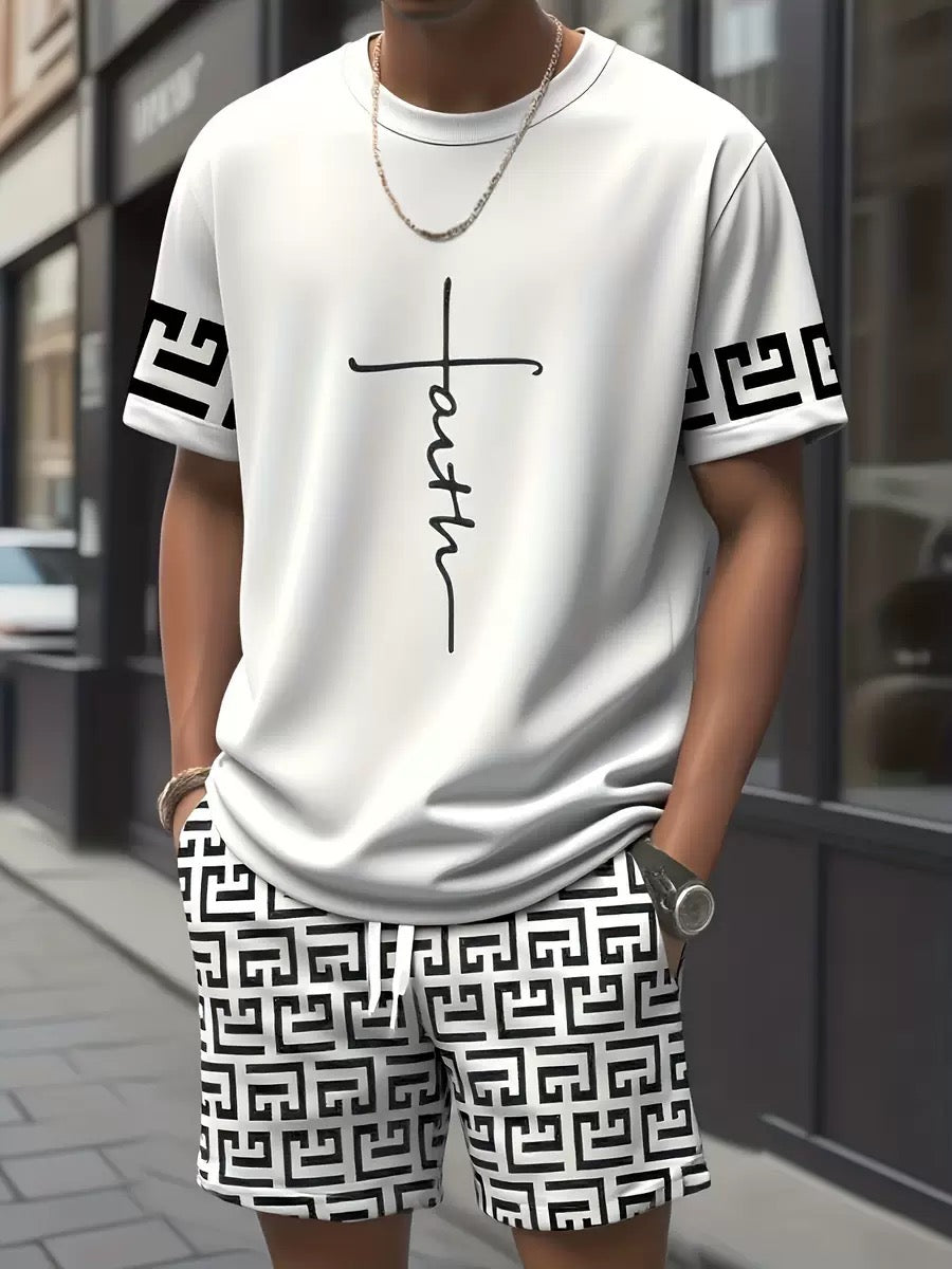 Men's Breathable Mesh Short-Sleeve Shirt and Shorts Set