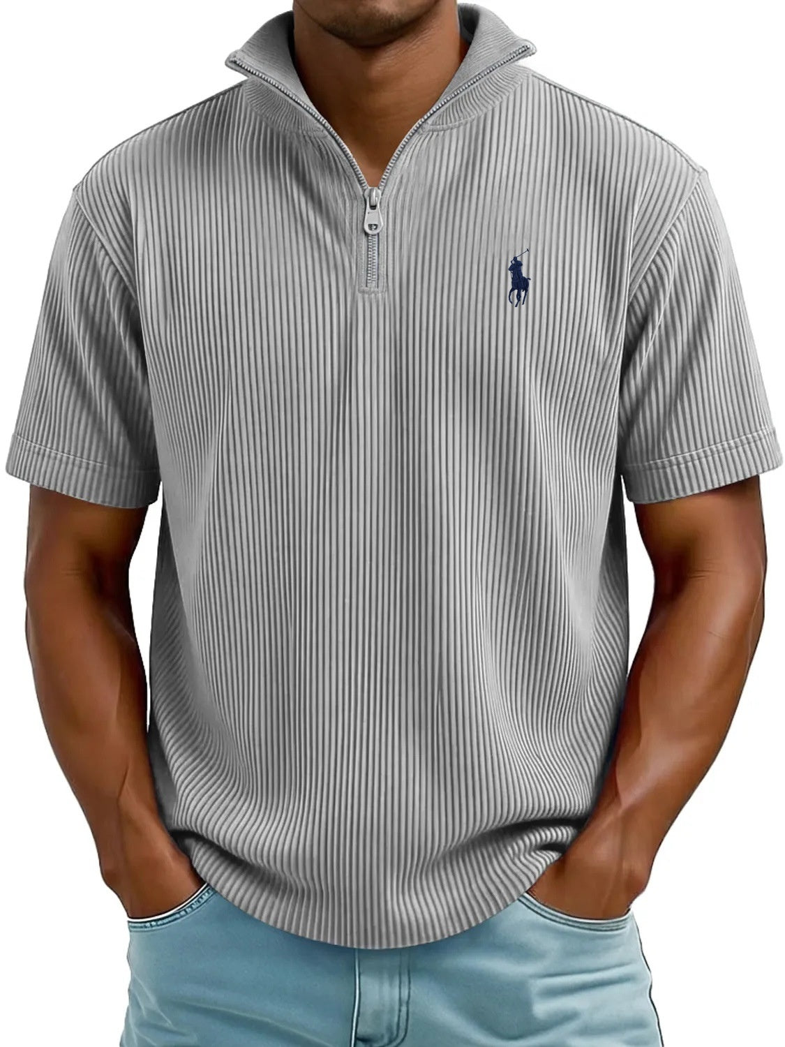 Textured Quarter-Zip Polo Shirt – Modern Comfort, Timeless Style