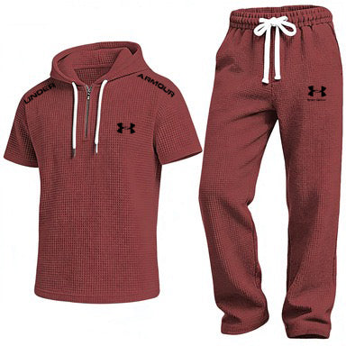 Men's Waffle-Knit Short-Sleeve Hoodie and Shorts Set