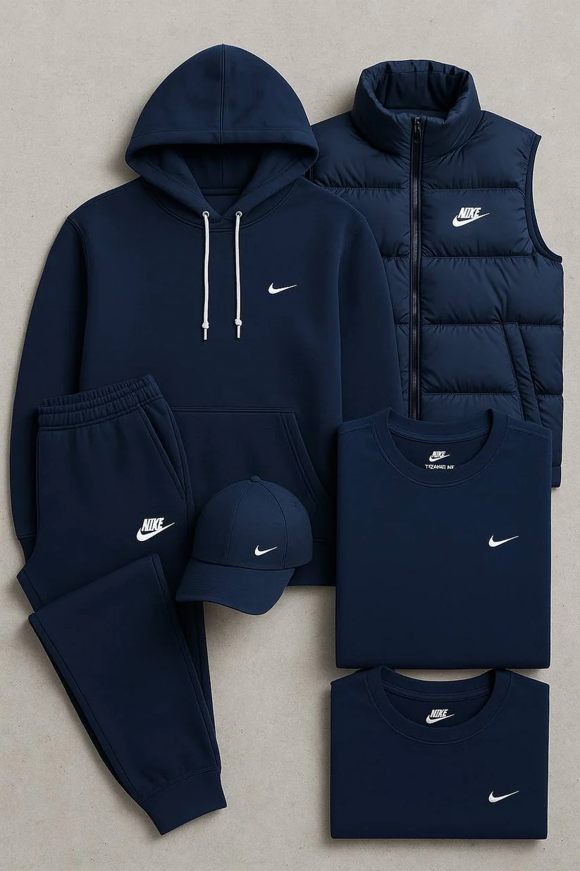 Nk Complete Set – Sweatshirt, Pants, Puffer Jacket & T-shirt（4-piece set）
