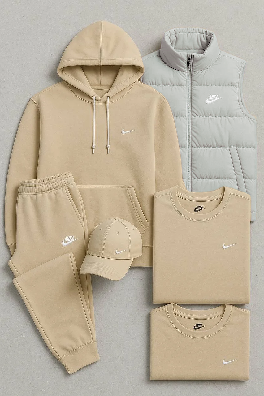 Nk Complete Set – Sweatshirt, Pants, Puffer Jacket & T-shirt（4-piece set）
