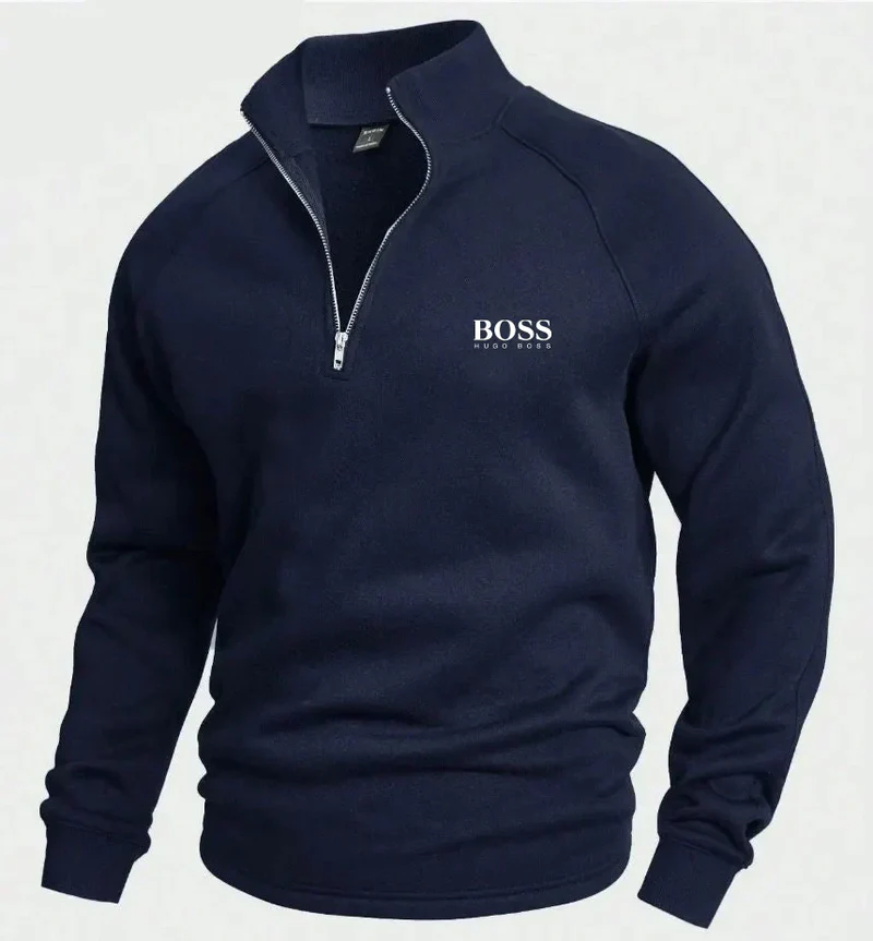 BOSS Cotton sweater with half-zip