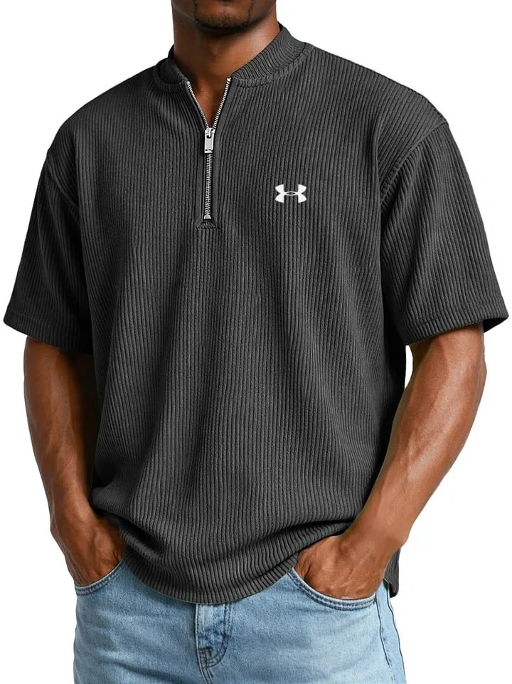 Men's Ribbed T-Shirt with Zip Collar and Short Sleeves