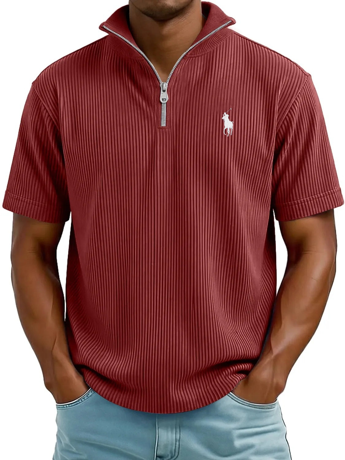 Textured Quarter-Zip Polo Shirt – Modern Comfort, Timeless Style